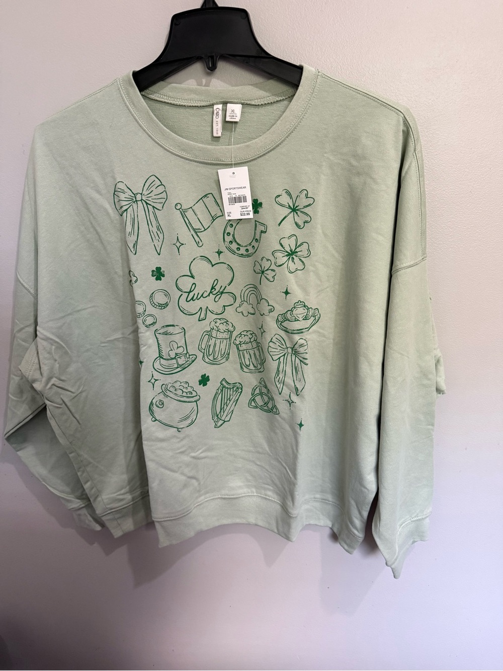 Cato Sage Green Graphic Sweatshirt with Luck Icons
